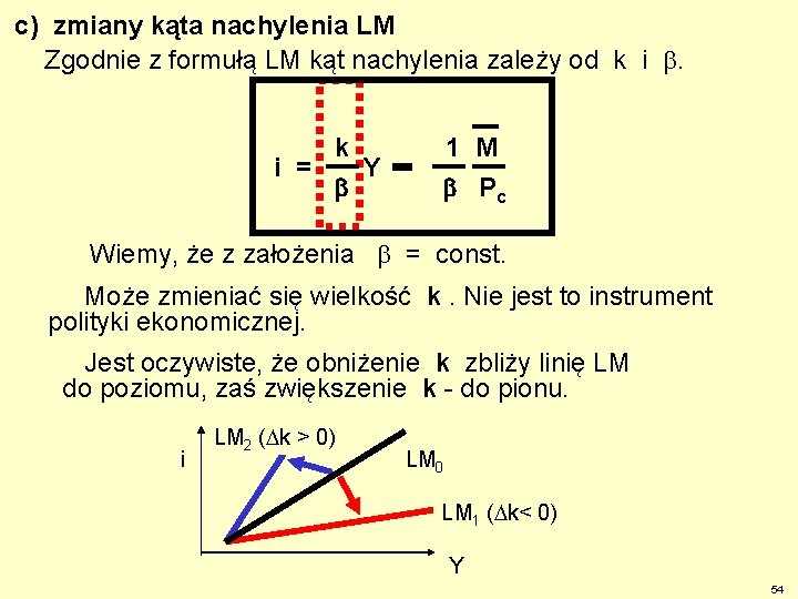 c) zmiany kąta nachylenia LM Zgodnie z formułą LM kąt nachylenia zależy od k