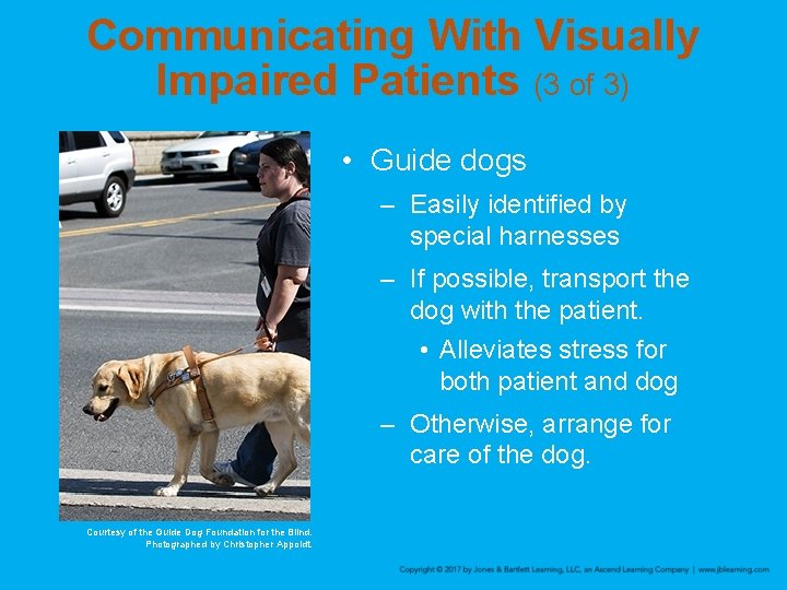 Communicating With Visually Impaired Patients (3 of 3) • Guide dogs – Easily identified