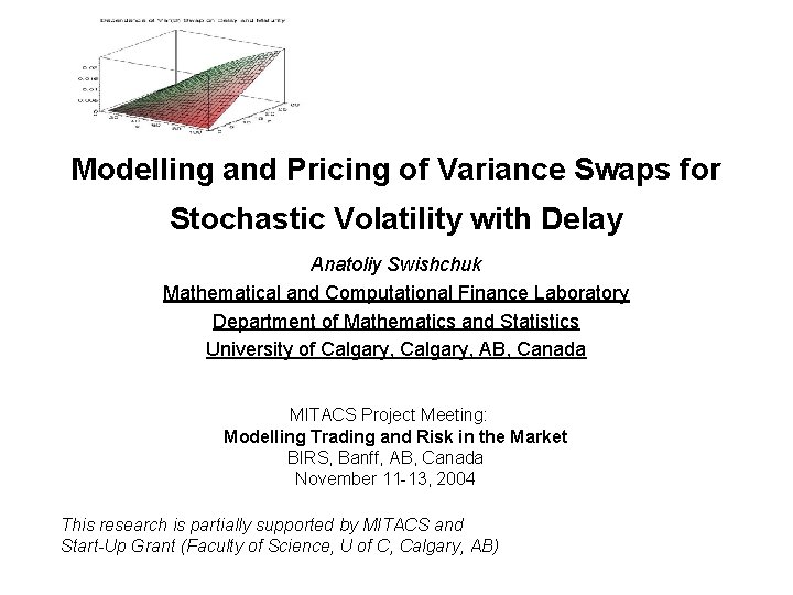 Modelling and Pricing of Variance Swaps for Stochastic Volatility with Delay Anatoliy Swishchuk Mathematical