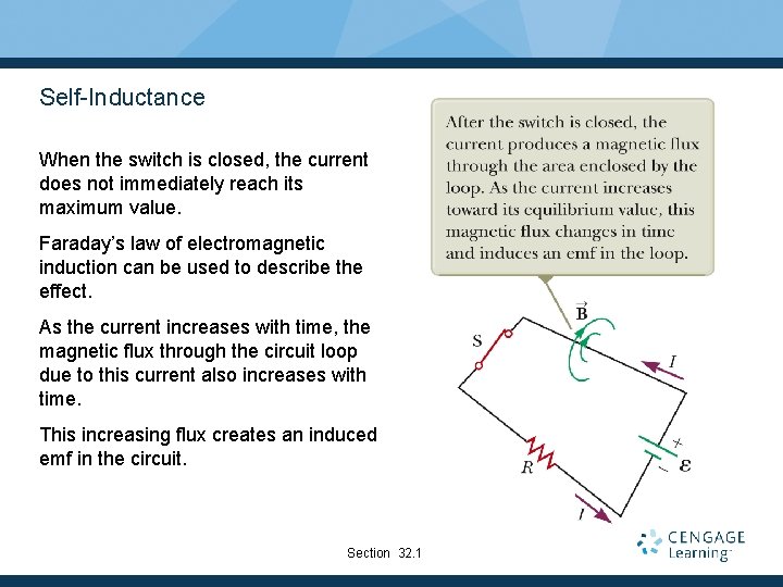 Self-Inductance When the switch is closed, the current does not immediately reach its maximum