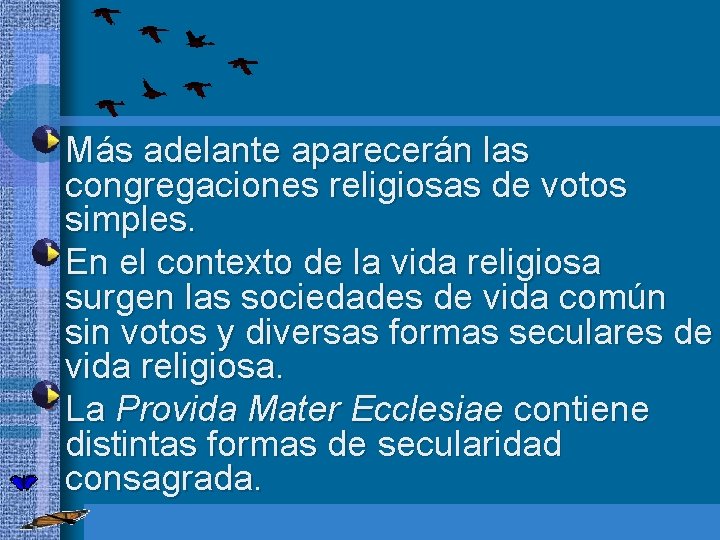  • Más adelante aparecerán las congregaciones religiosas de votos simples. • En el