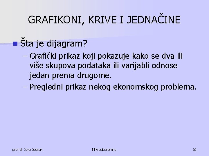 GRAFIKONI, KRIVE I JEDNAČINE n Šta je dijagram? – Grafički prikaz koji pokazuje kako