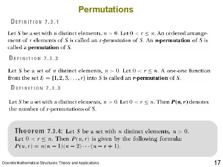 Permutations Discrete Mathematical Structures: Theory and Applications 17 