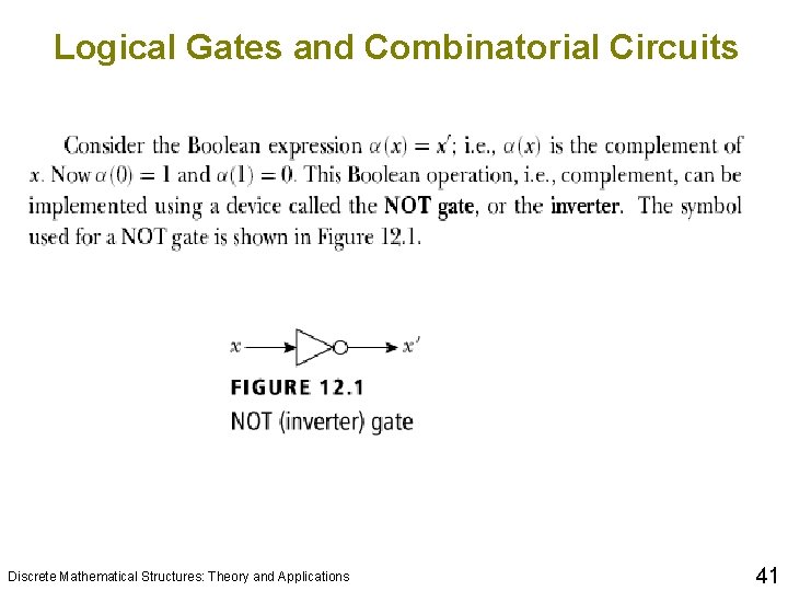 Logical Gates and Combinatorial Circuits Discrete Mathematical Structures: Theory and Applications 41 