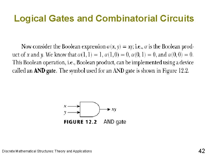 Logical Gates and Combinatorial Circuits Discrete Mathematical Structures: Theory and Applications 42 