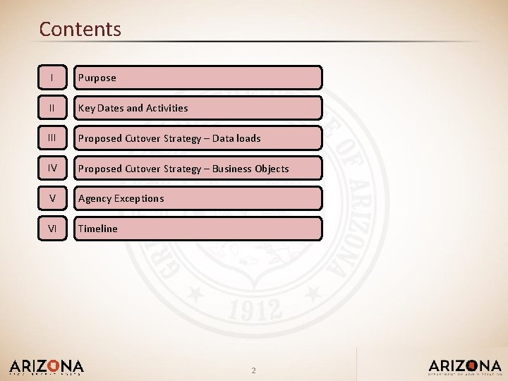 Contents I Purpose II Key Dates and Activities III Proposed Cutover Strategy – Data