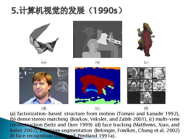 5. 计算机视觉的发展（1990 s） (a) factorization-based structure from motion (Tomasi and Kanade 1992), (b) dense