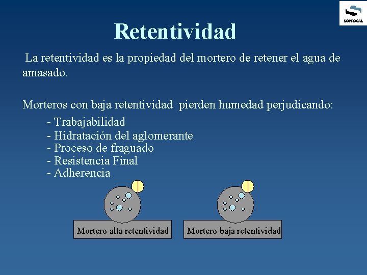 Retentividad La retentividad es la propiedad del mortero de retener el agua de amasado.