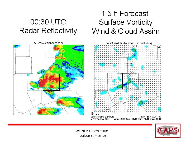 00: 30 UTC Radar Reflectivity 1. 5 h Forecast Surface Vorticity Wind & Cloud