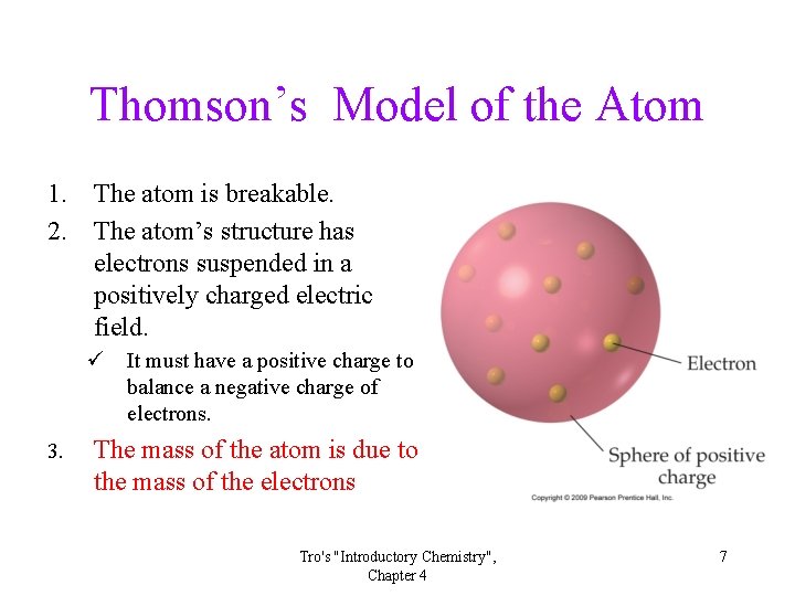 Thomson’s Model of the Atom 1. The atom is breakable. 2. The atom’s structure