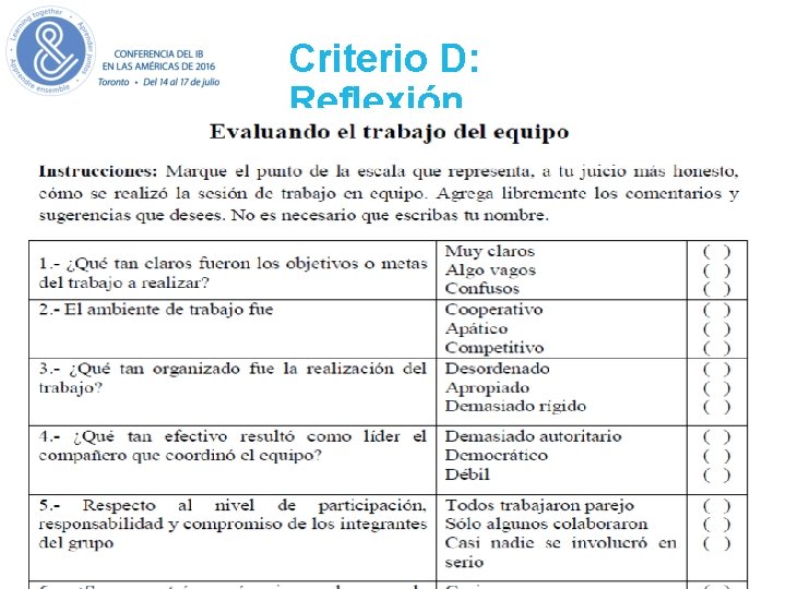 Criterio D: Reflexión Criterio D: Reflexión