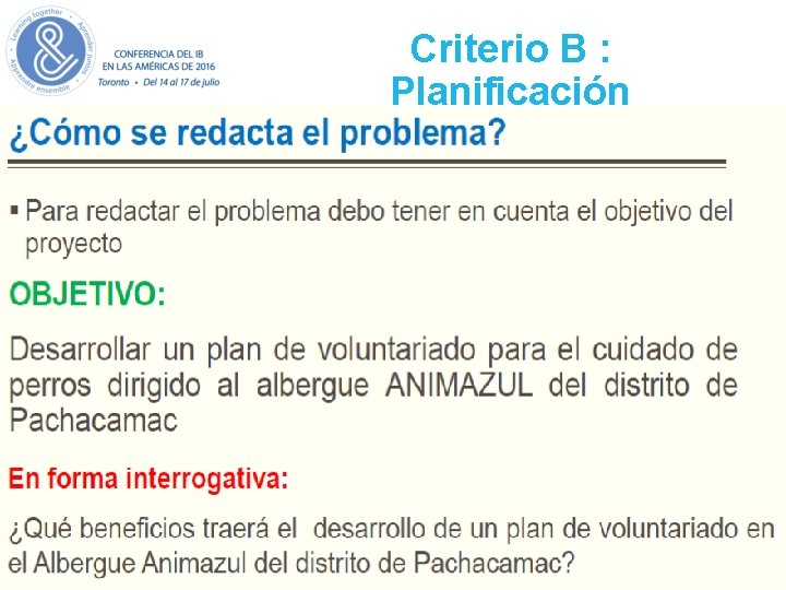 Criterio B : Planificación Criterio B : Planificación
