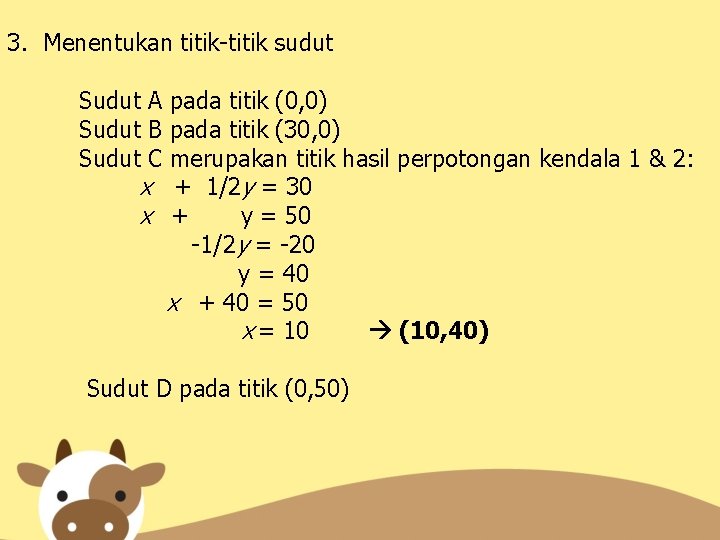 3. Menentukan titik-titik sudut Sudut A pada titik (0, 0) Sudut B pada titik