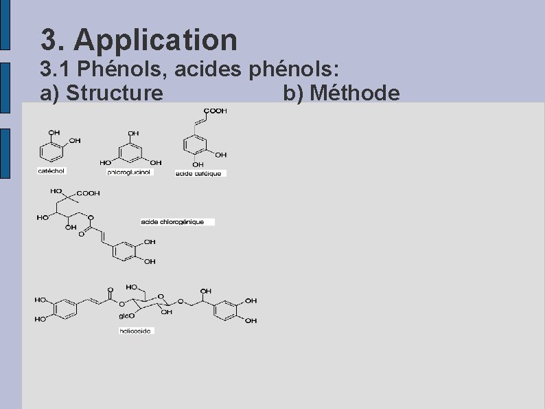 3. Application 3. 1 Phénols, acides phénols: a) Structure b) Méthode 