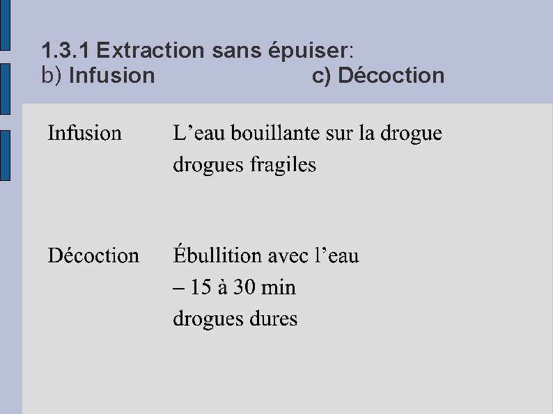 1. 3. 1 Extraction sans épuiser: b) Infusion c) Décoction 