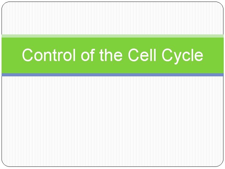 Control of the Cell Cycle 