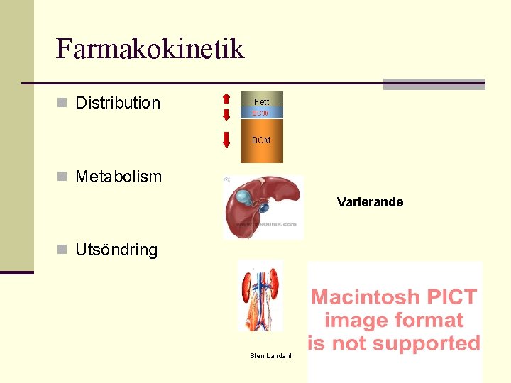 Farmakokinetik n Distribution Fett ECW BCM n Metabolism Varierande n Utsöndring Sten Landahl 