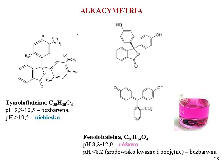 ALKACYMETRIA Tymoloflateina, C 28 H 30 O 4 p. H 9, 3 -10, 5