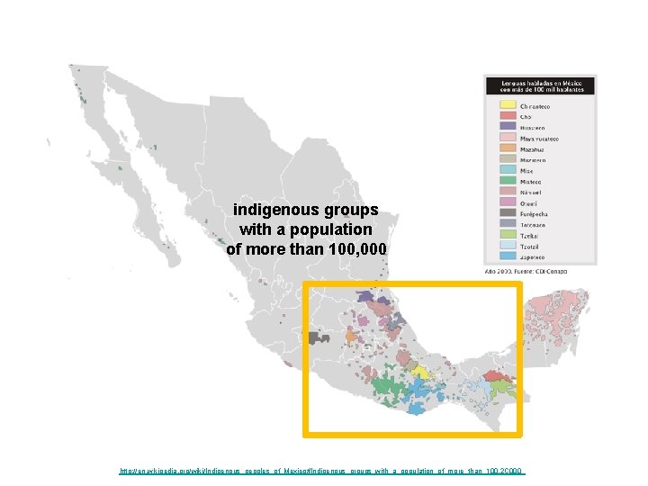 indigenous groups with a population of more than 100, 000 http: //en. wikipedia. org/wiki/Indigenous_peoples_of_Mexico#Indigenous_groups_with_a_population_of_more_than_100.