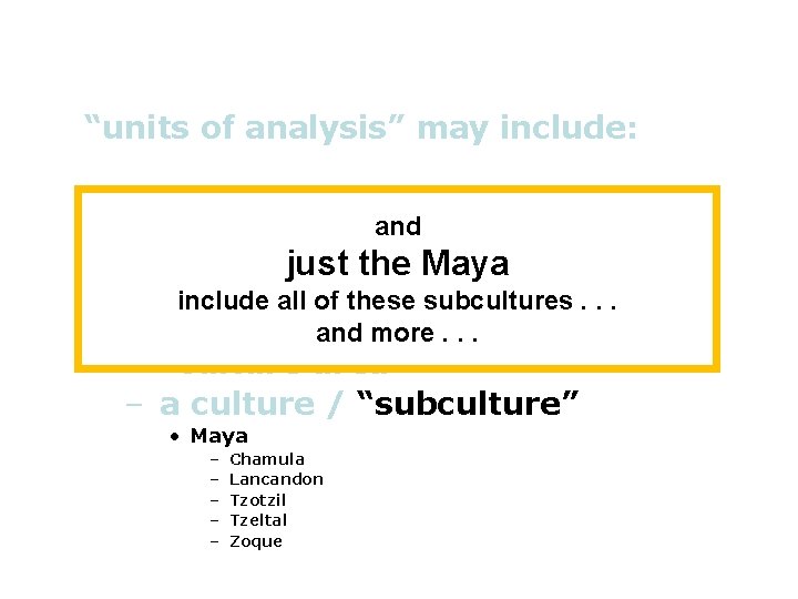 “units of analysis” may include: – – – one person and the family just
