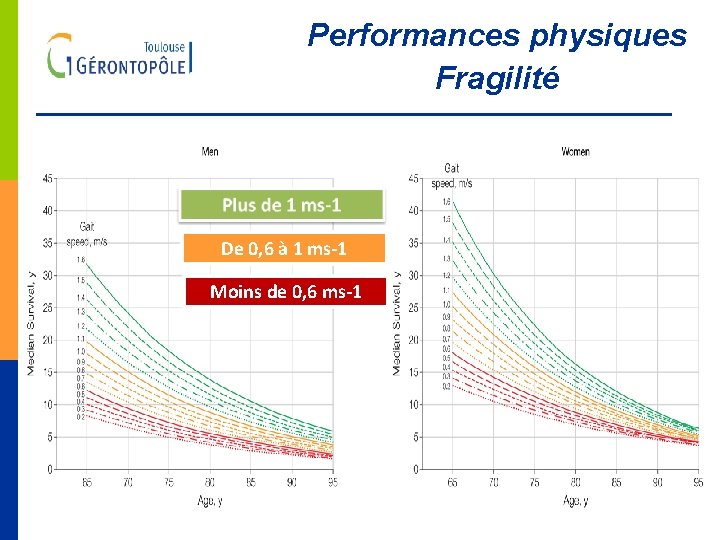 Performances physiques Fragilité De 0, 6 à 1 ms-1 Moins de 0, 6 ms-1