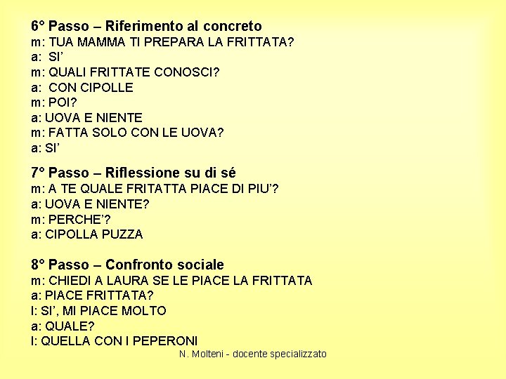 6° Passo – Riferimento al concreto m: TUA MAMMA TI PREPARA LA FRITTATA? a: