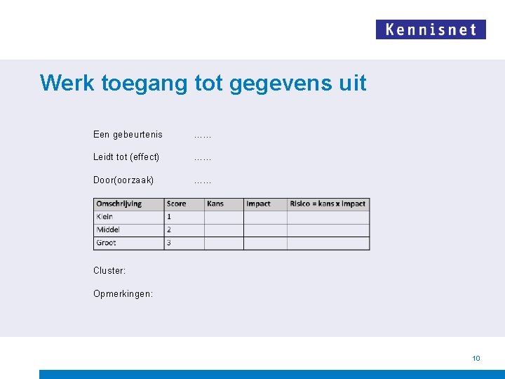 Werk toegang tot gegevens uit Een gebeurtenis …… Leidt tot (effect) …… Door(oorzaak) ……