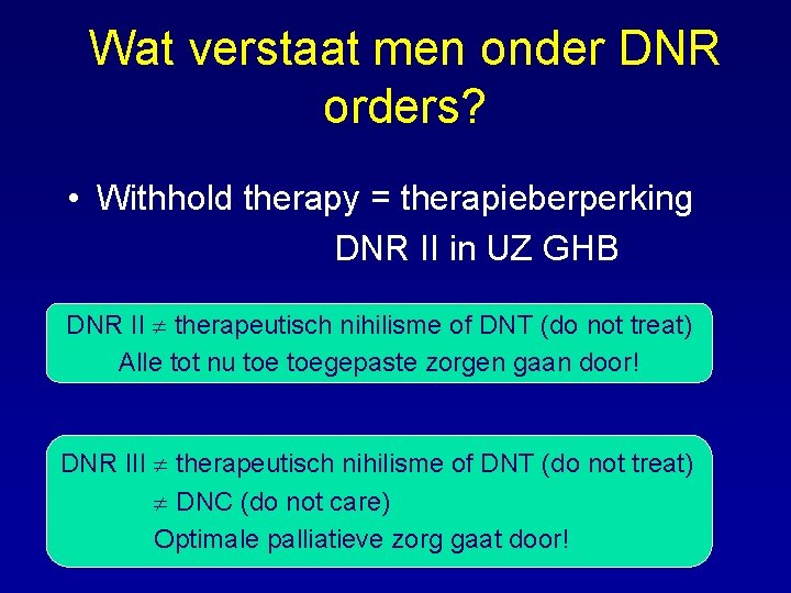 DNRorders Do not resuscitate Codes omtrent beperking van