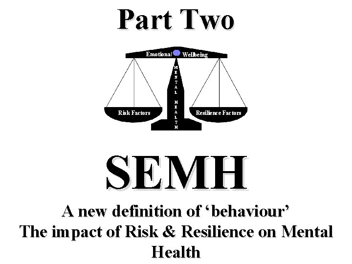 Part Two Emotional Wellbeing M E N T A L Risk Factors H E