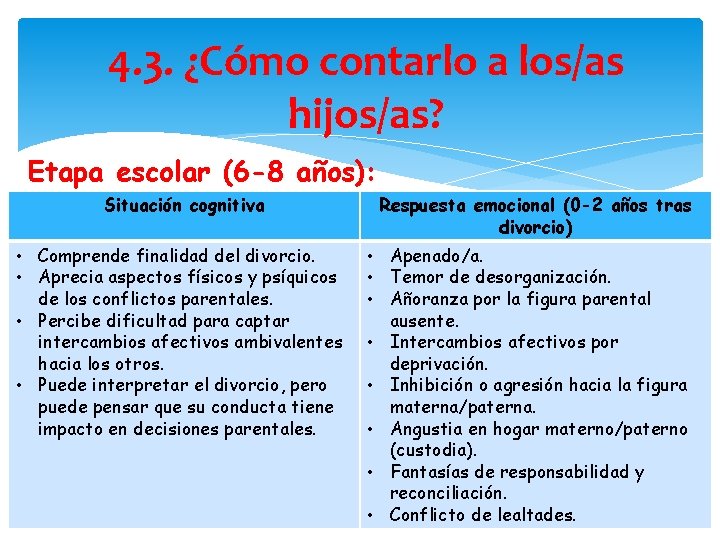 4. 3. ¿Cómo contarlo a los/as hijos/as? Etapa escolar (6 -8 años): Situación cognitiva