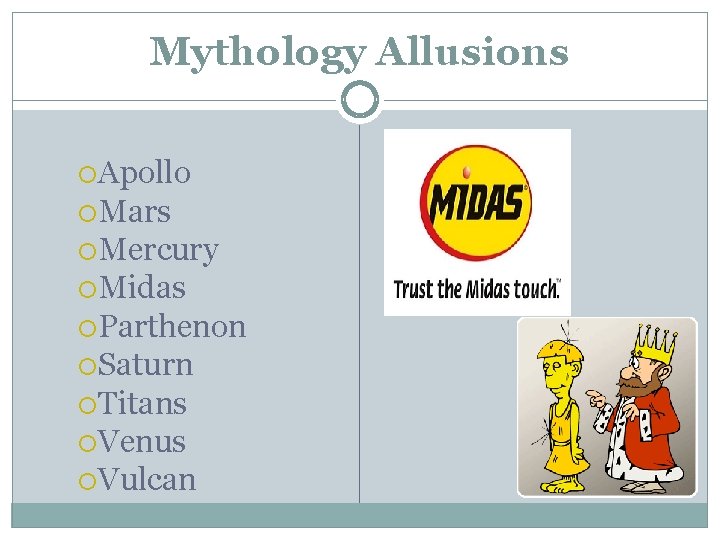 Mythology Allusions Apollo Mars Mercury Midas Parthenon Saturn Titans Venus Vulcan 