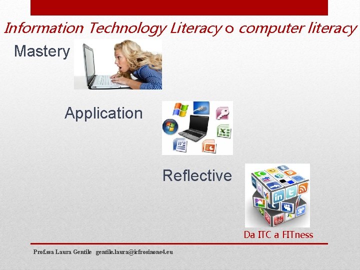 Information Technology Literacy o computer literacy Mastery Application Reflective Da ITC a FITness Prof.