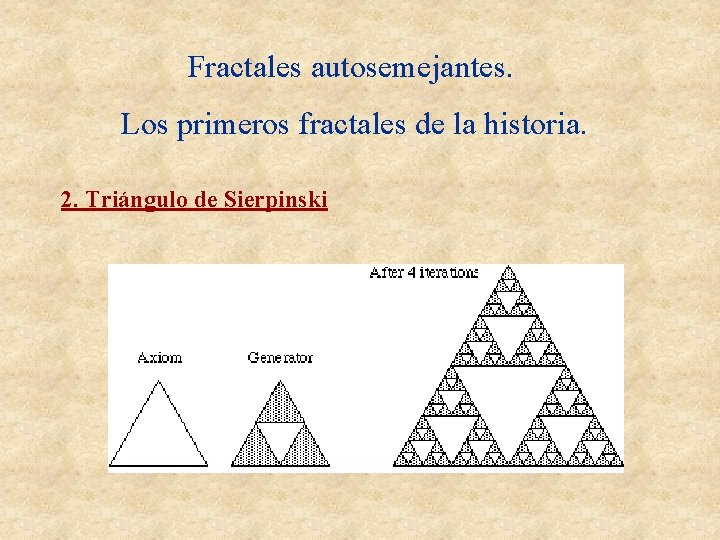 Fractales autosemejantes. Los primeros fractales de la historia. 2. Triángulo de Sierpinski Fractales autosemejantes. Los primeros fractales de la historia. 2. Triángulo de Sierpinski