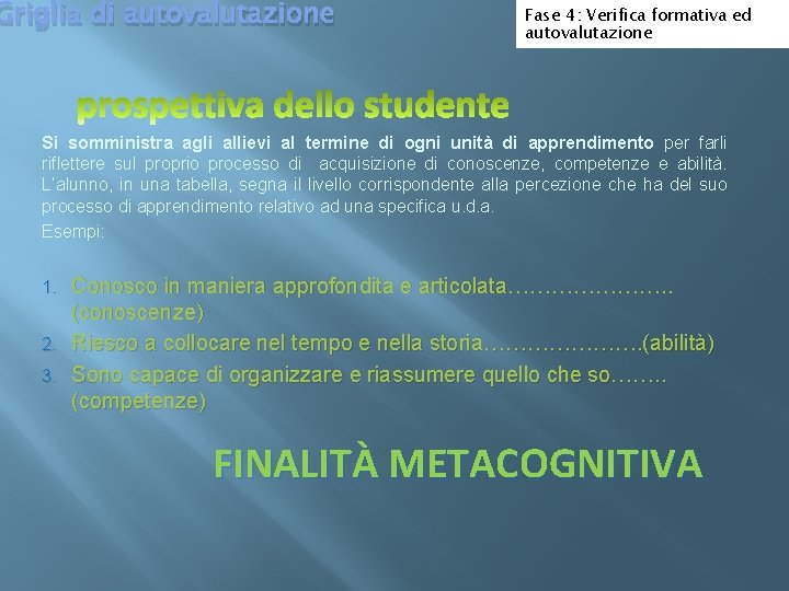 Griglia di autovalutazione Fase 4: Verifica formativa ed autovalutazione Si somministra agli allievi al