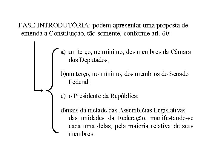 FASE INTRODUTÓRIA: podem apresentar uma proposta de emenda à Constituição, tão somente, conforme art. FASE INTRODUTÓRIA: podem apresentar uma proposta de emenda à Constituição, tão somente, conforme art.