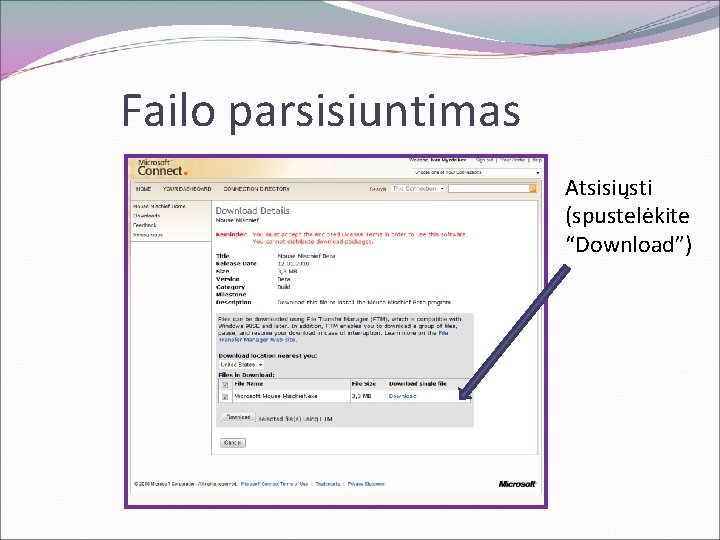 Failo parsisiuntimas Atsisiųsti (spustelėkite “Download”) 