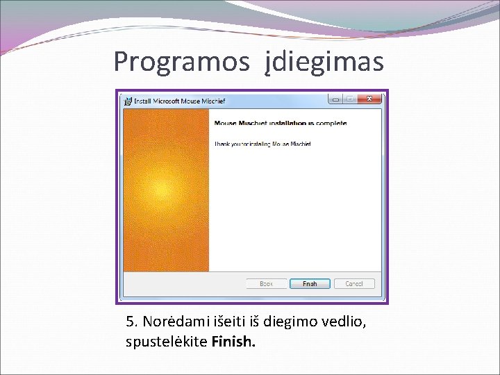 Programos įdiegimas 5. Norėdami išeiti iš diegimo vedlio, spustelėkite Finish. 