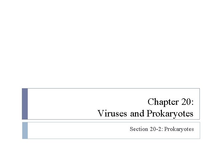 Chapter 20: Viruses and Prokaryotes Section 20 -2: Prokaryotes 