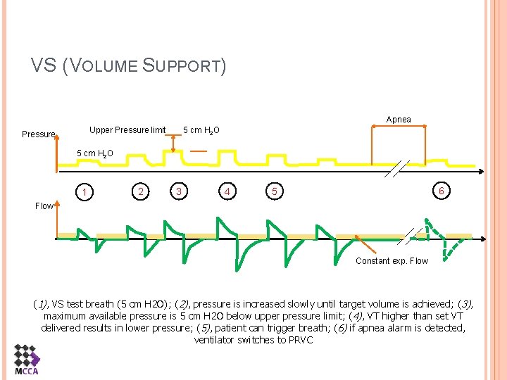 VS (VOLUME SUPPORT) Apnea Upper Pressure limit Pressure 5 cm H 2 O 1