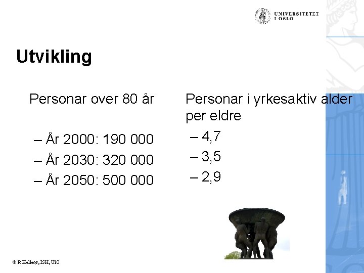 Utvikling Personar over 80 år – År 2000: 190 000 – År 2030: 320