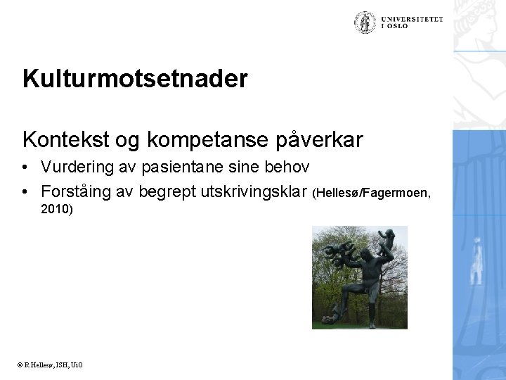 Kulturmotsetnader Kontekst og kompetanse påverkar • Vurdering av pasientane sine behov • Forståing av