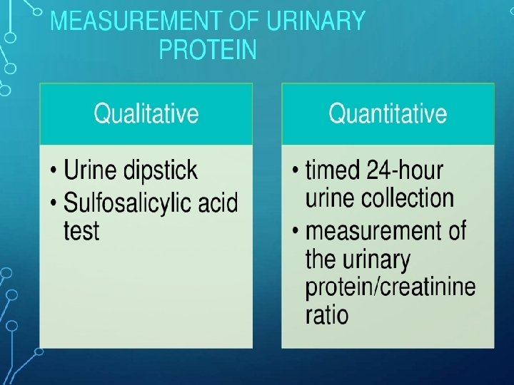 tubule • Filtered load of proteins exceeds the tubular reabsorption rate (similar to glucosuria