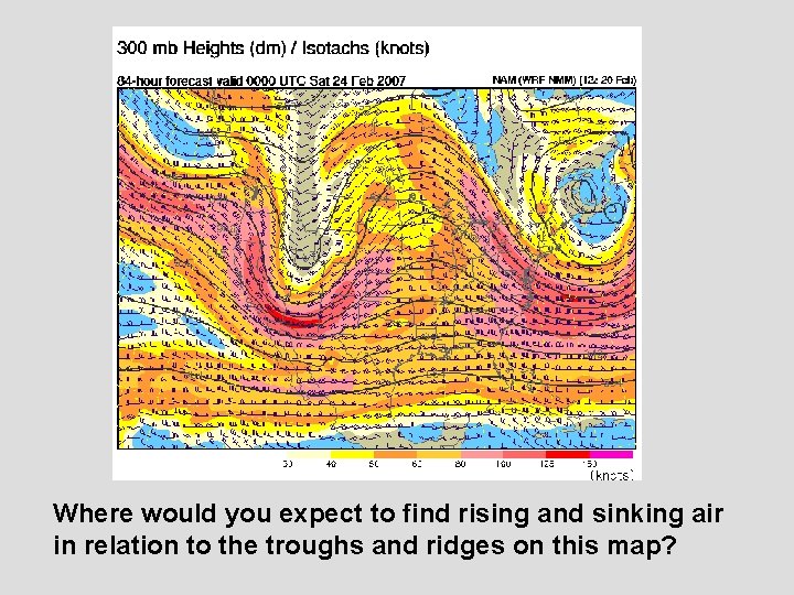 Where would you expect to find rising and sinking air in relation to the