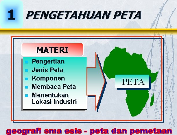 1 PENGETAHUAN PETA MATERI n n n Pengertian Jenis Peta Komponen Membaca Peta Menentukan