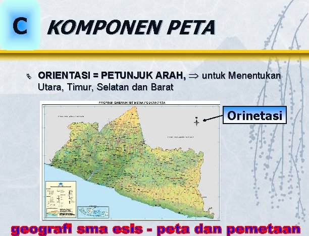 C KOMPONEN PETA Ä ORIENTASI = PETUNJUK ARAH, untuk Menentukan Utara, Timur, Selatan dan