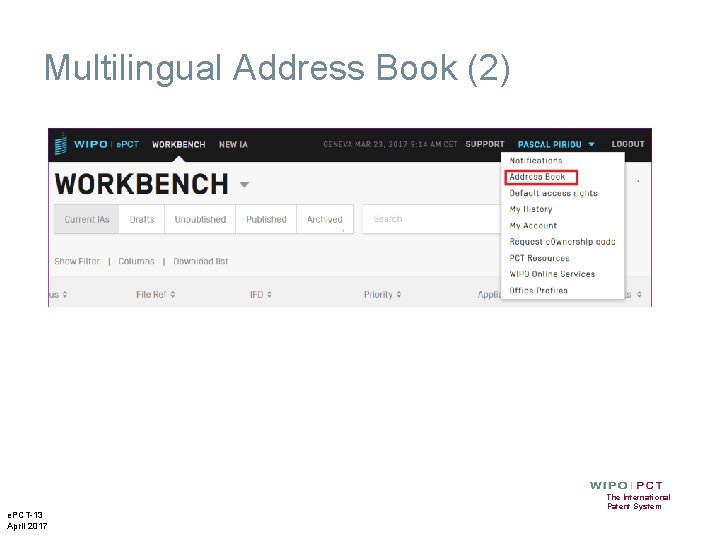 Multilingual Address Book (2) e. PCT-13 April 2017 The International Patent System 