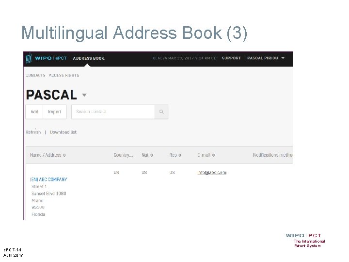 Multilingual Address Book (3) e. PCT-14 April 2017 The International Patent System 