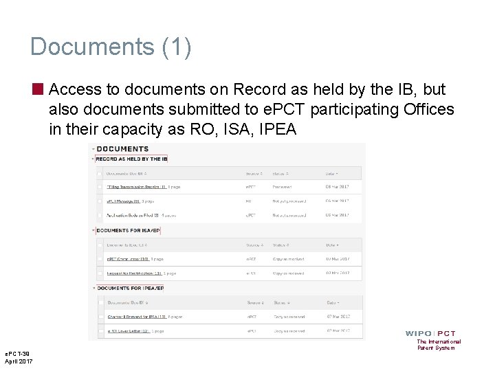 Documents (1) ■ Access to documents on Record as held by the IB, but