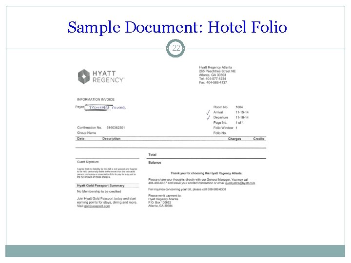  Sample Document: Hotel Folio 22 