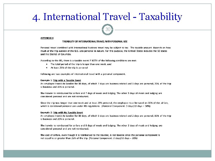 4. International Travel - Taxability 30 